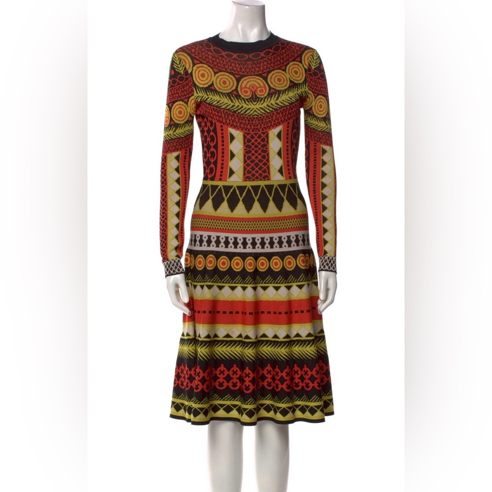 Temperley London Orange and Black Patterned Long Sleeve Dress